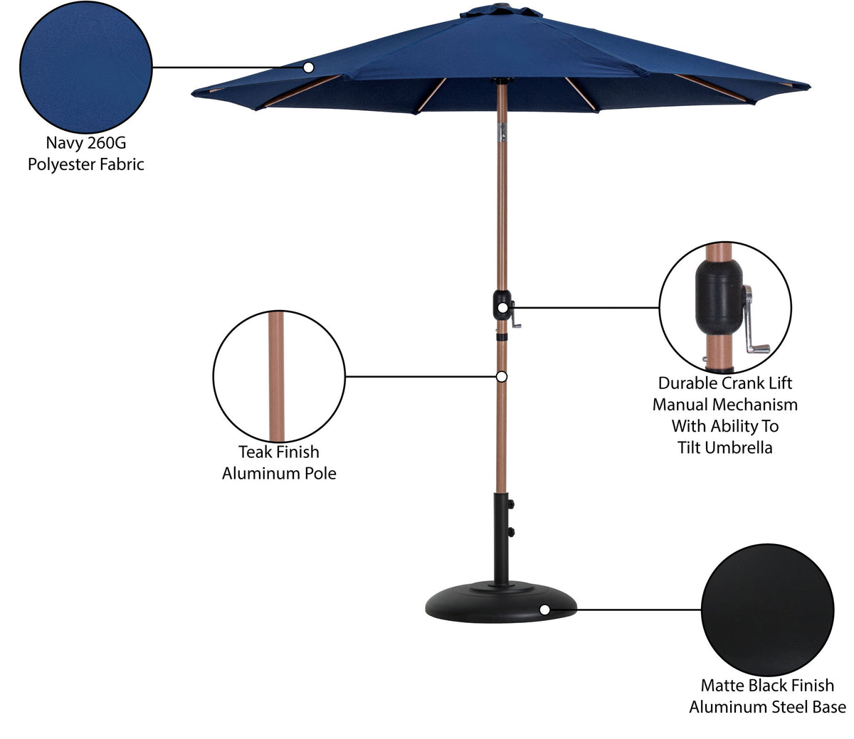 Fiji - Aluminum Patio Umbrella With Round Black And Teak Base