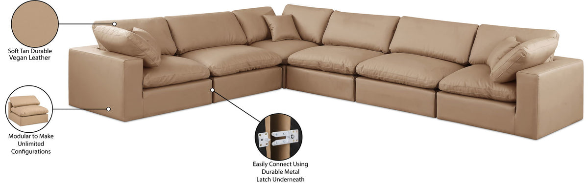 Comfy - 6 Piece Faux Leather Modular Corner Sectional - Tan