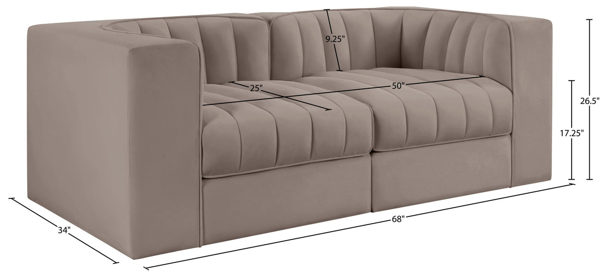Rummi - Velvet Performance Fabric Upholstered 2 Piece Modular Loveseat