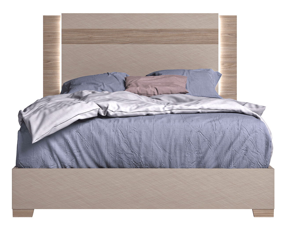 Nora - Queen Size Bed With Light - Light Beige / Light Brown