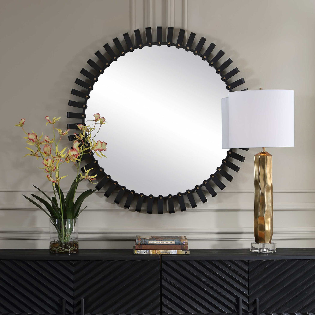 Jael - Round Iron Bands Mirror - Black