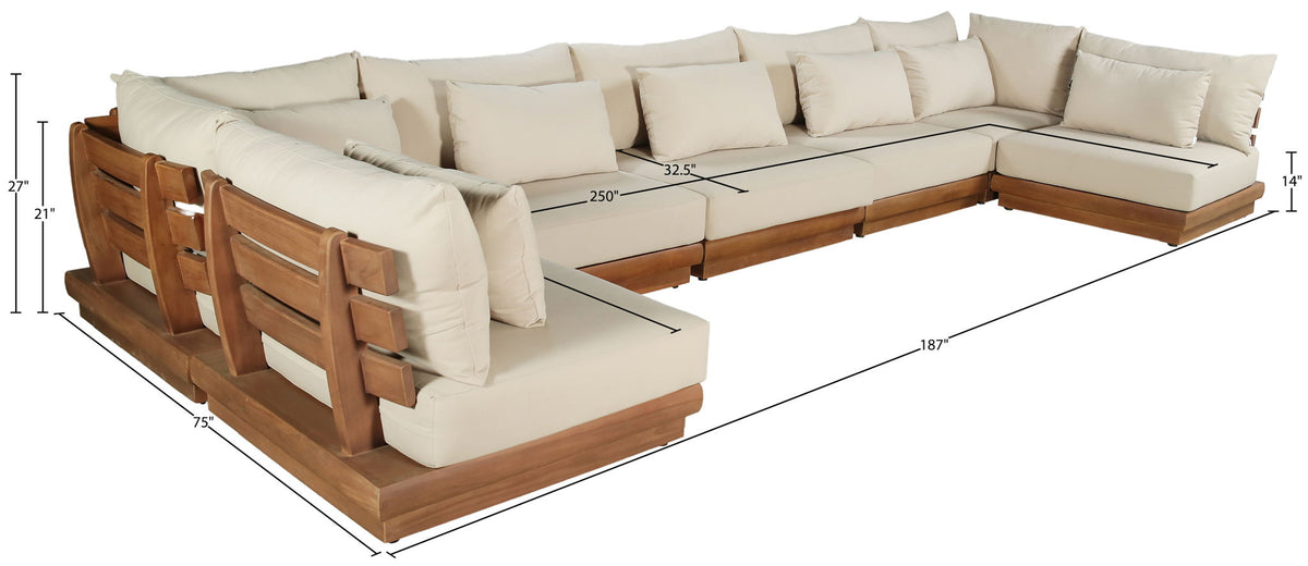 Mirella - 7 Piece Water Resistant Fabric Upholstered Outdoor Patio Modular Sectional