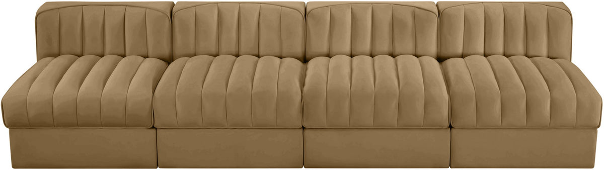 Rummi - Armless Velvet Performance Fabric Upholstered 4 Piece Modular Sofa
