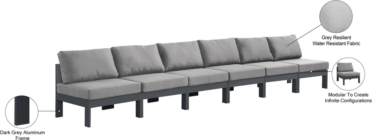 Nizuc - Outdoor Patio 6 Seat Armless Modular Sofa With Gray Frame