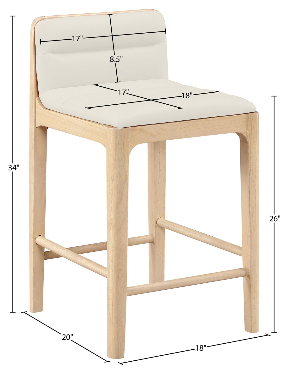 Ellis - Vegan Leather Upholstered Counter Stool (Set of 2) - Natural Base