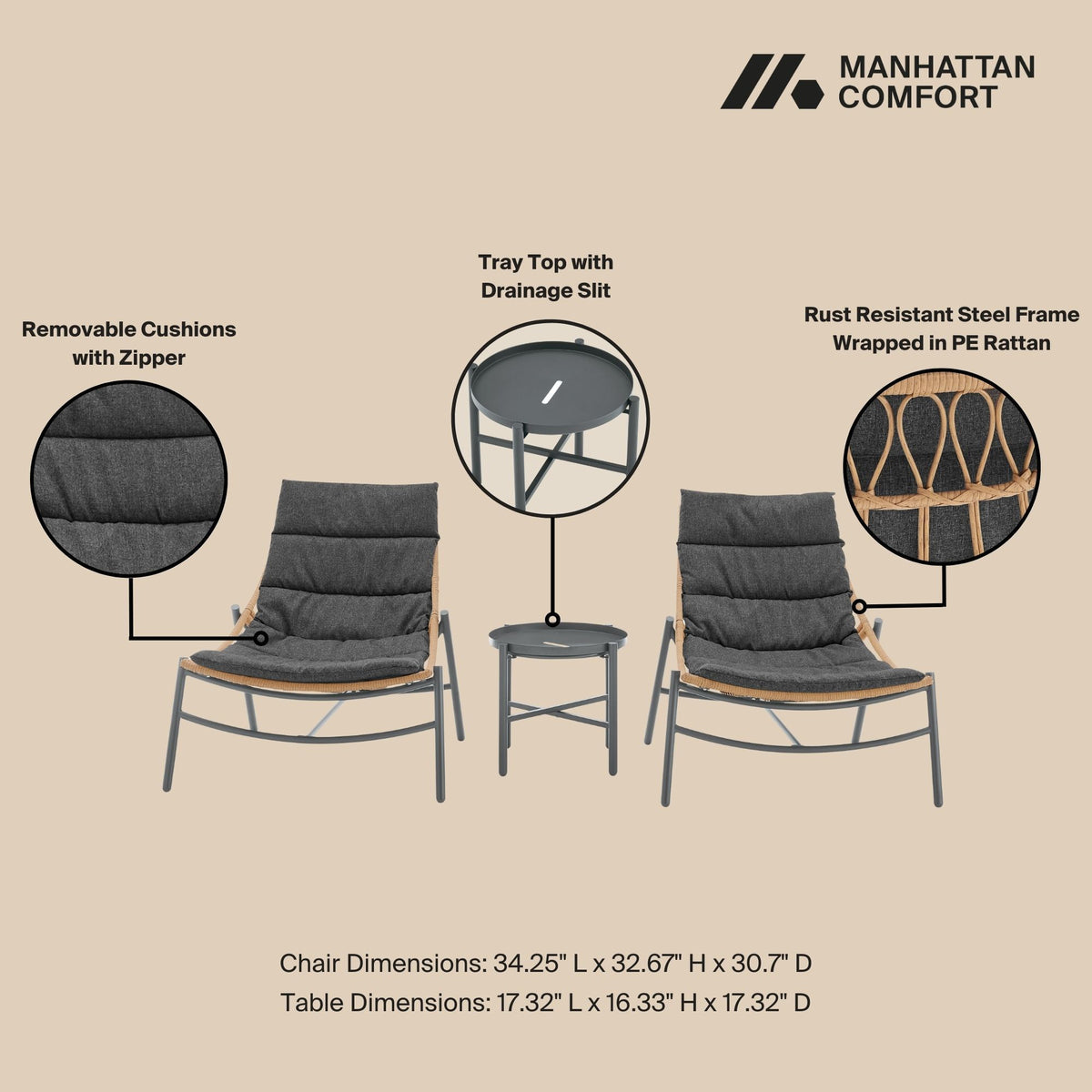 Manhattan Sunset - 3-Piece Conversation Set