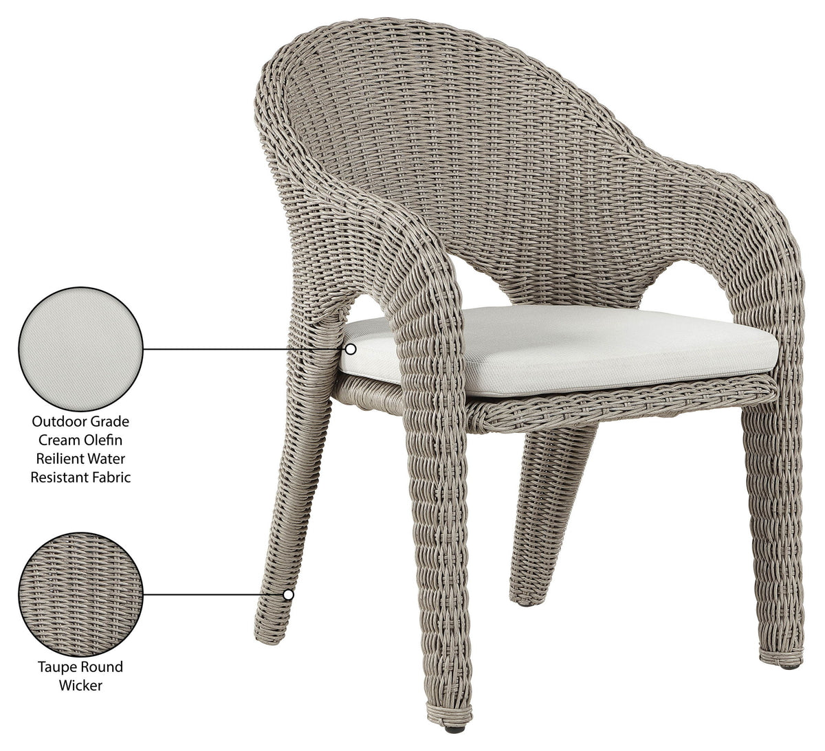 Seacrest - Olefin Water Resistant Fabric And Wicker Outdoor Patio Dining Chair