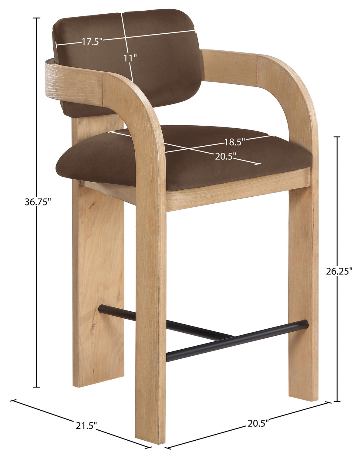 Cedra - Velvet Performance Fabric Upholstered Counter Stool - Natural Frame