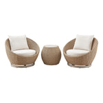 Kobalt - 3-Piece Powder Coated Metal Outdoor Conversation Set With Cushions - Boucle White / Natural