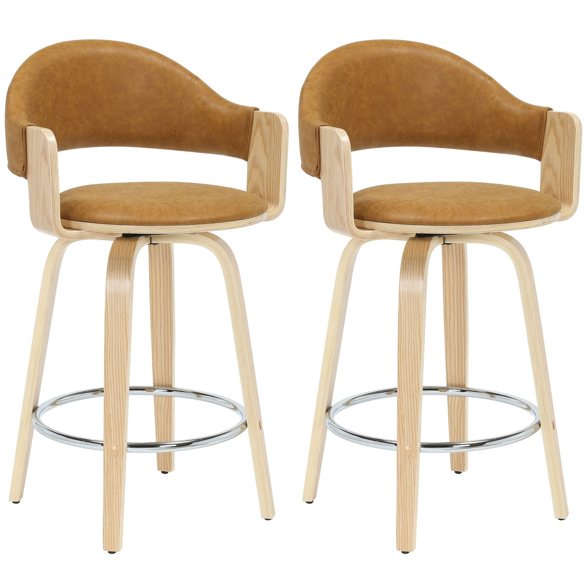 Daxton - Swivel Counter Height Round Back Wood Bar Stool With Faux Leather Seat