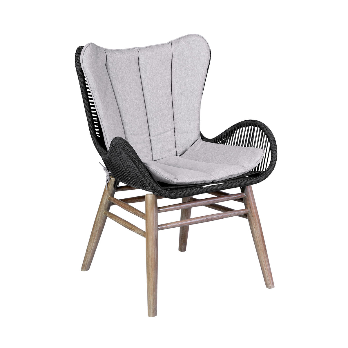 Fanny - Outdoor Patio Dining Chair - Light Eucalyptus Wood And Charcoal Rope