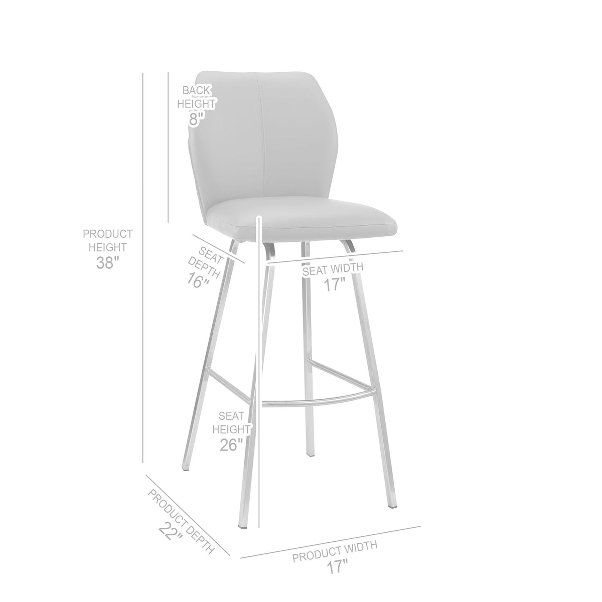 Tandy - Faux Leather And Brushed Stainless Steel 26" Counter Stool (Set of 2) - White