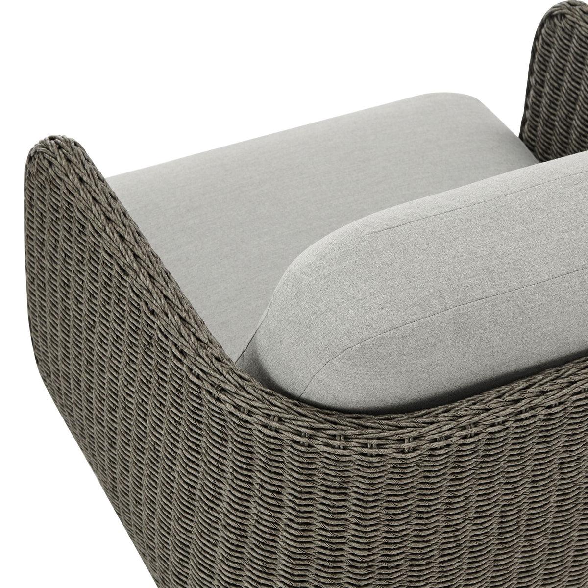 Amira - Outdoor Woven Rattan 360-Swivel Lounge Chair With Aluminum Frame And Mist Gray Cushions - Light Gray / Deep Bronze