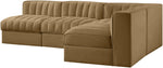 Rummi - Armless Velvet Performance Fabric Upholstered 4 Piece Modular Sectional