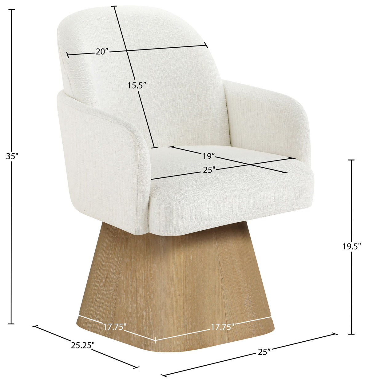 Marlowe - Linen Textured Fabric Upholstered Swivel Dining Arm Chair - Stained Natural