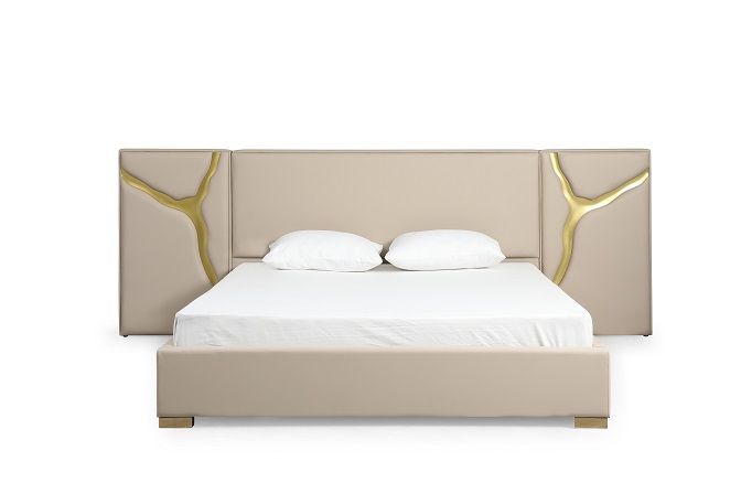 Aspen - Glam Beige Bonded Leather & Gold EK Bed