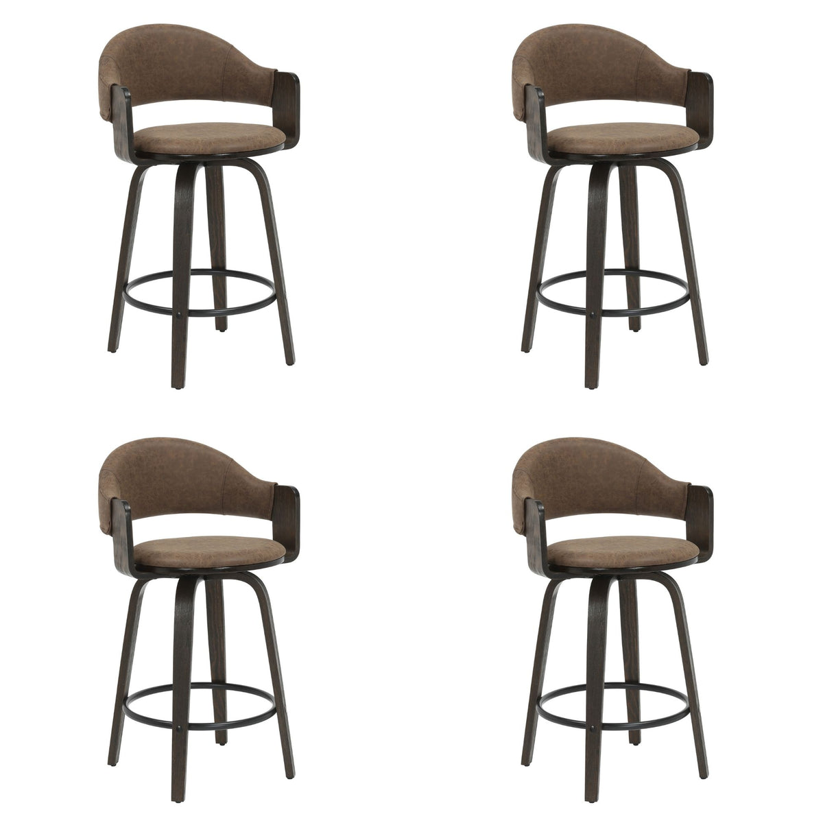 Daxton - Swivel Counter Height Round Back Wood Bar Stool With Faux Leather Seat