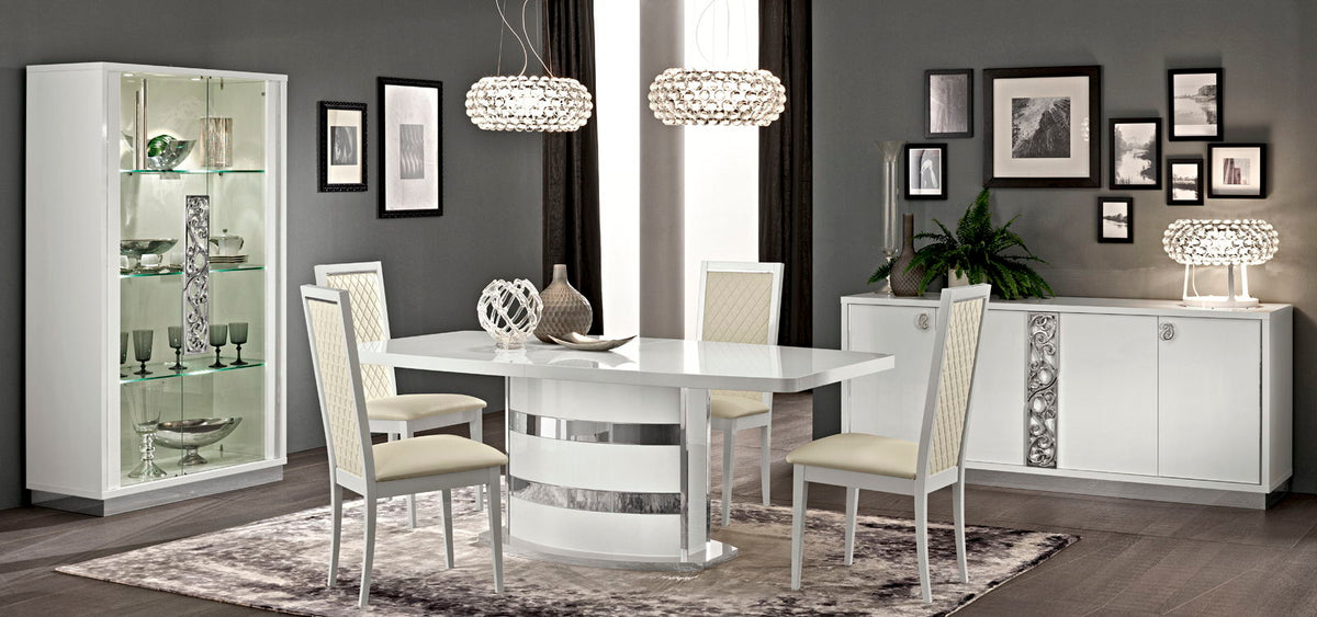 Roma - Dining Table - White / Pearl Silver