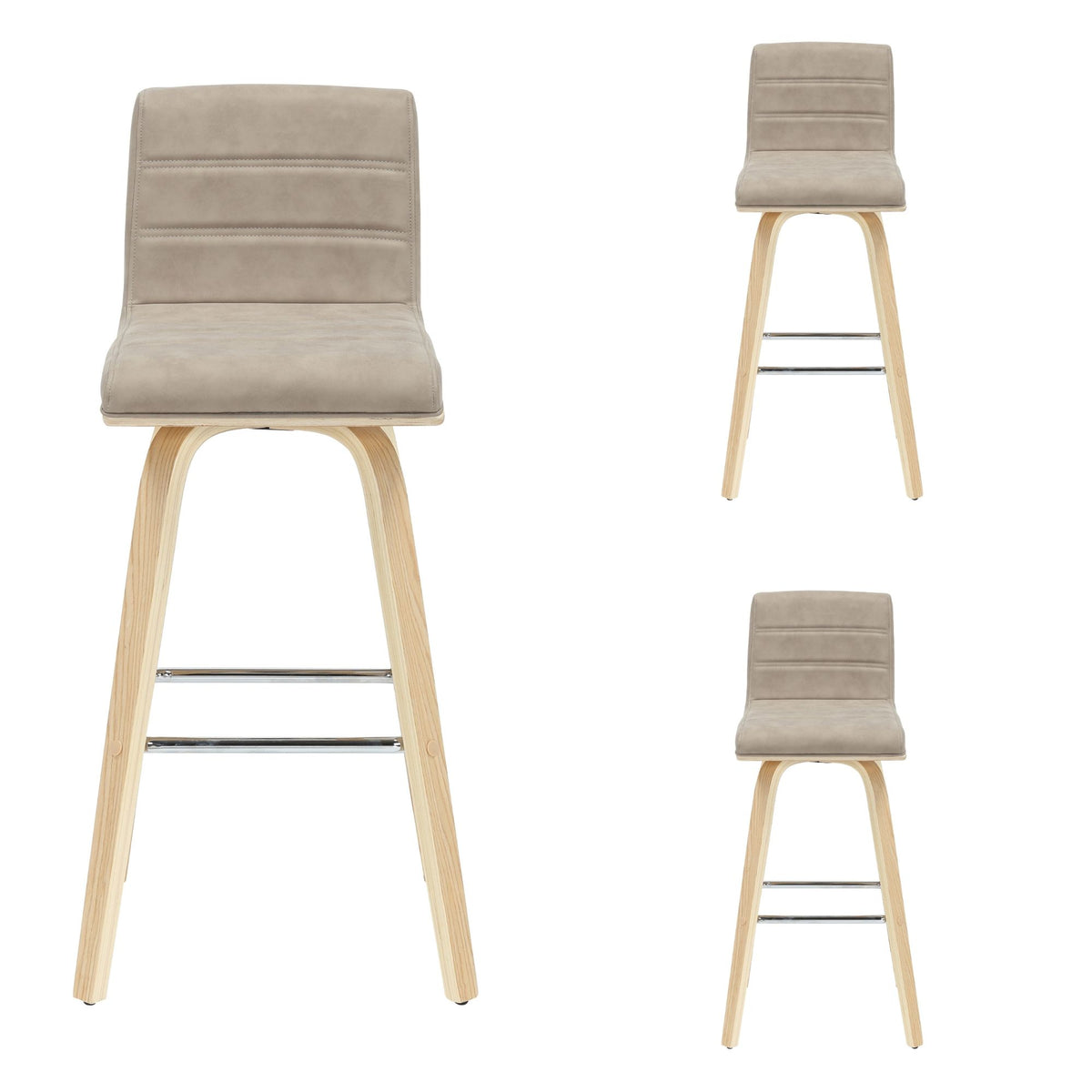 Vienna - 39.5" Swivel Bar Height Square Back Wood Bar Stool With Faux Leather Seat