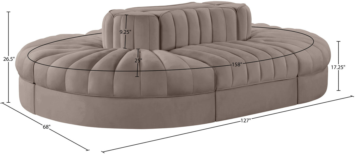Rummi - Oval Velvet Performance Fabric Upholstered 6 Piece Modular Sectional