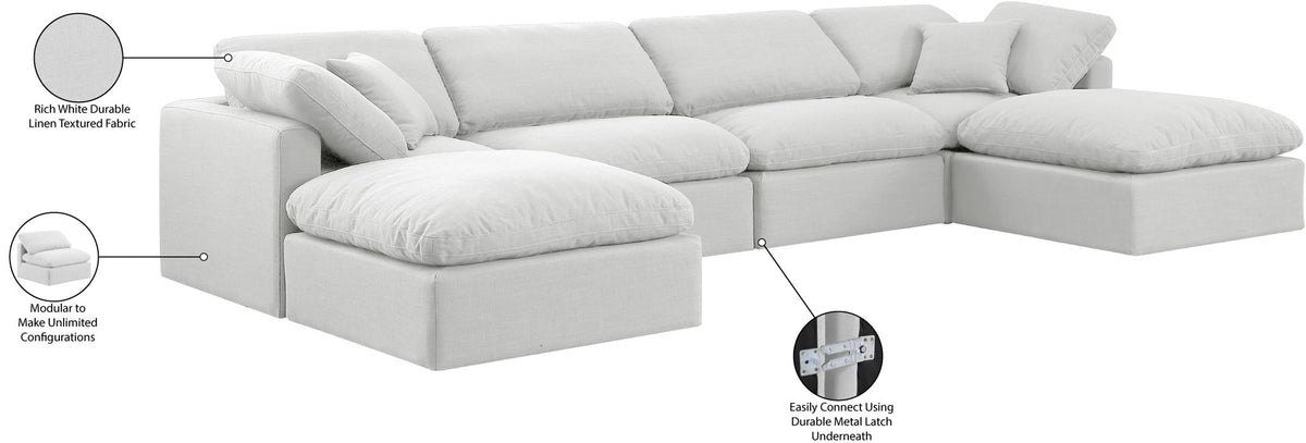 Indulge - Linen 6 Piece Modular Double Chaise Sectional - White
