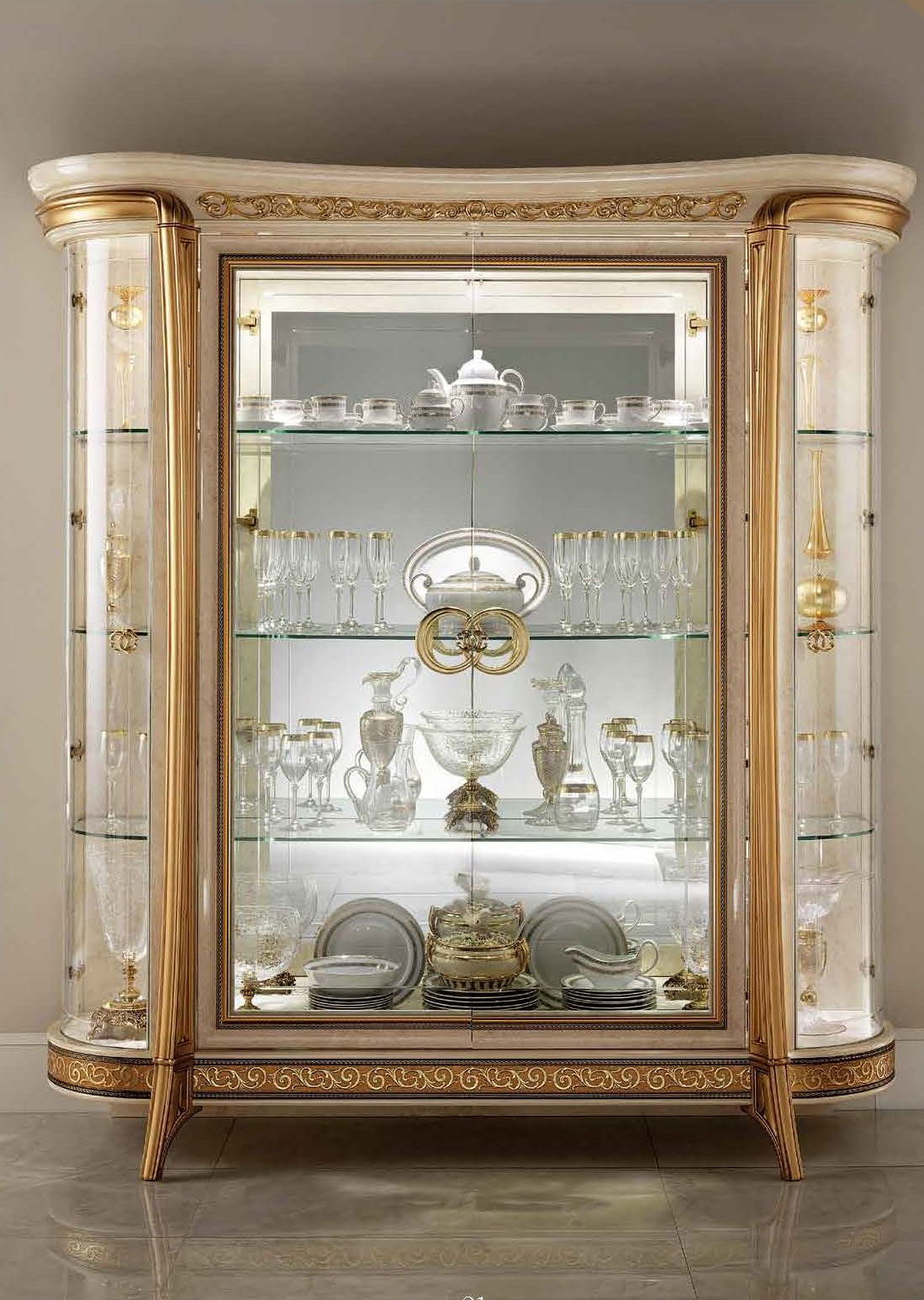 Melodia - 4 Door Cabinet - Beige / Gold
