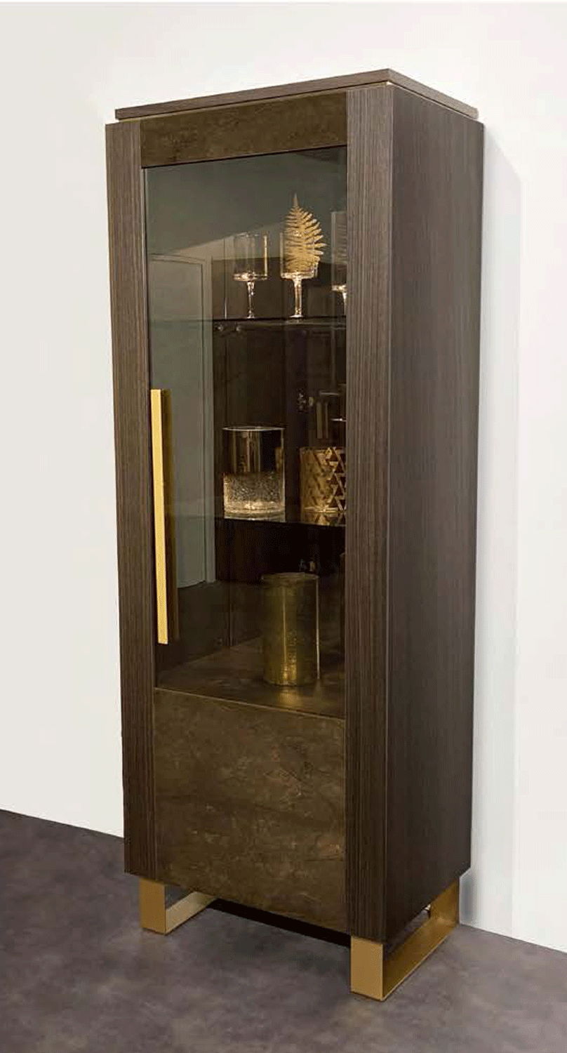 Essenza - 1 Door Vitrine Right - Brown / Gold