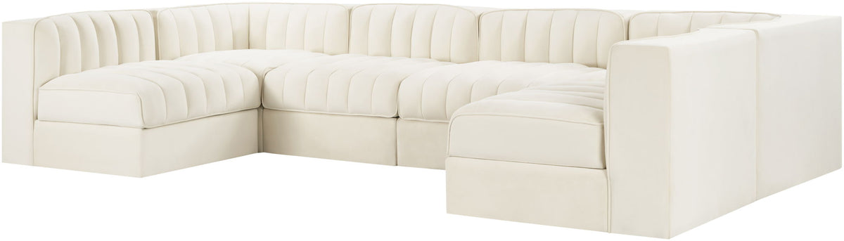 Rummi - Armless Velvet Performance Fabric Upholstered 6 Piece Modular Sectional