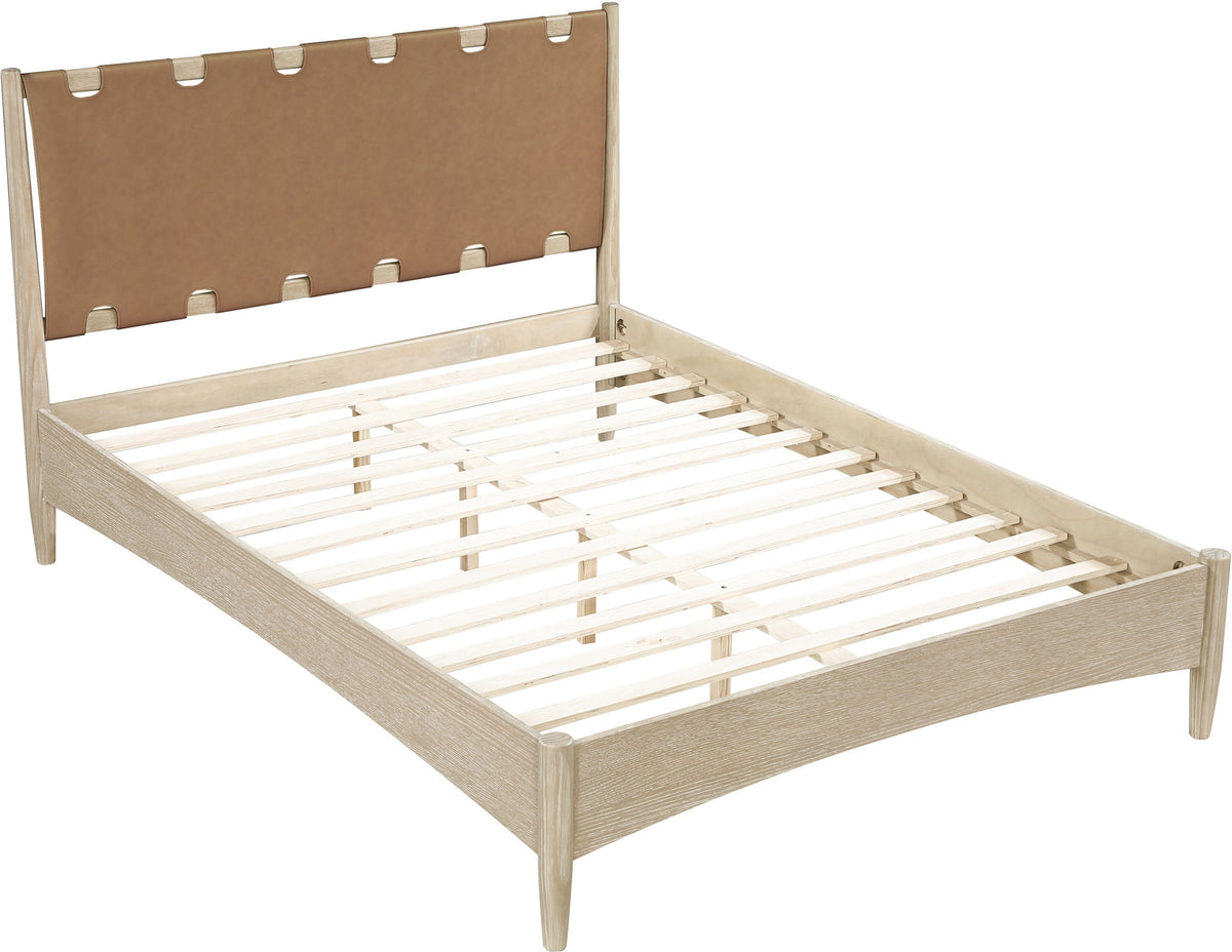 Santos - Vegan Leather Headboard And Wood Bed - Waxed Natural Frame
