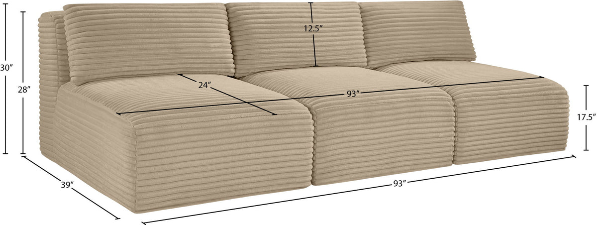 Shaggy - Fabric 3 Seat Modular Armless Sofa