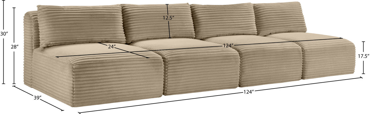 Shaggy - Fabric 4 Seat Modular Armless Sofa