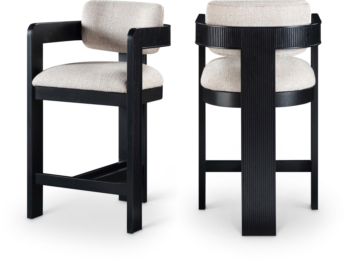 Sacha - Linen Stool With Black Base