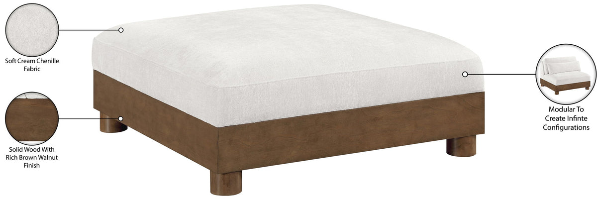 Turin - Chenille Fabric Upholstered Modular Ottoman - Walnut Base