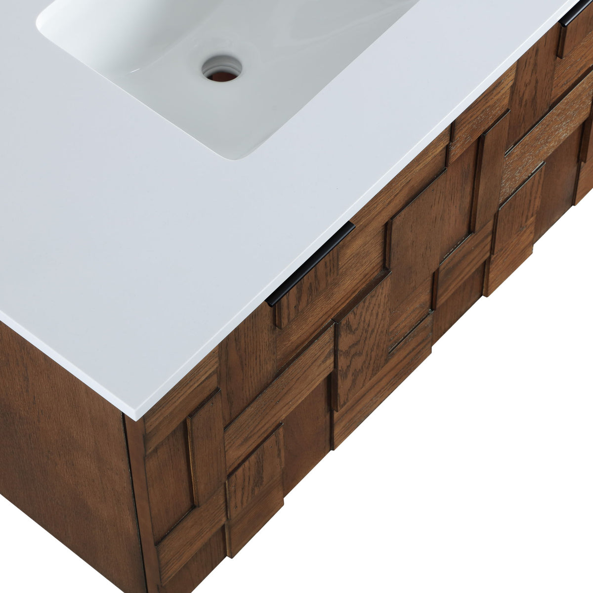 Leonardo - Engineered Stone And Solid Wood 24" Wall Mounted Bathroom Vanity
