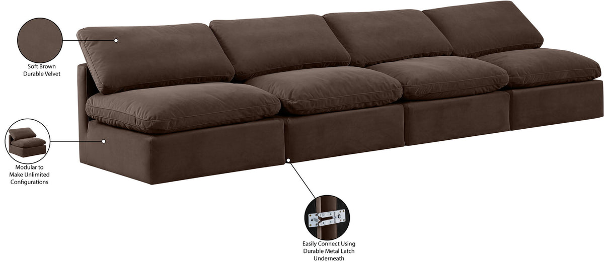 Indulge - Velvet 4 Seat Modular Armless Sofa