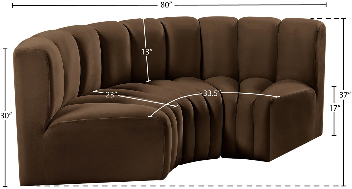 Arc - Velvet 3 Piece Modular U-Shaped Sofa