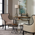 Sandy - Wing Back Armchair - Beige & Dark Brown