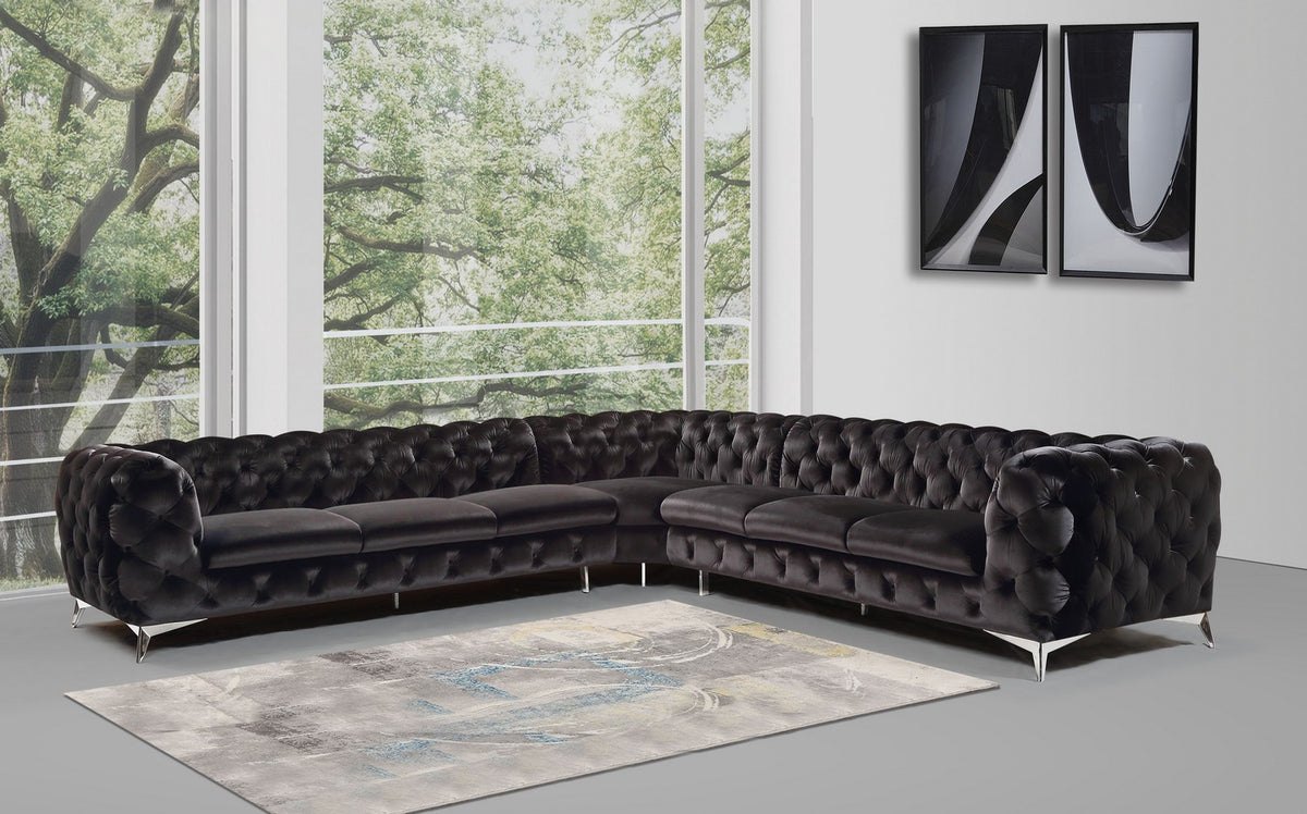 Delilah - Glam Black Fabric Sectional Sofa by VIG Furniture - View 1