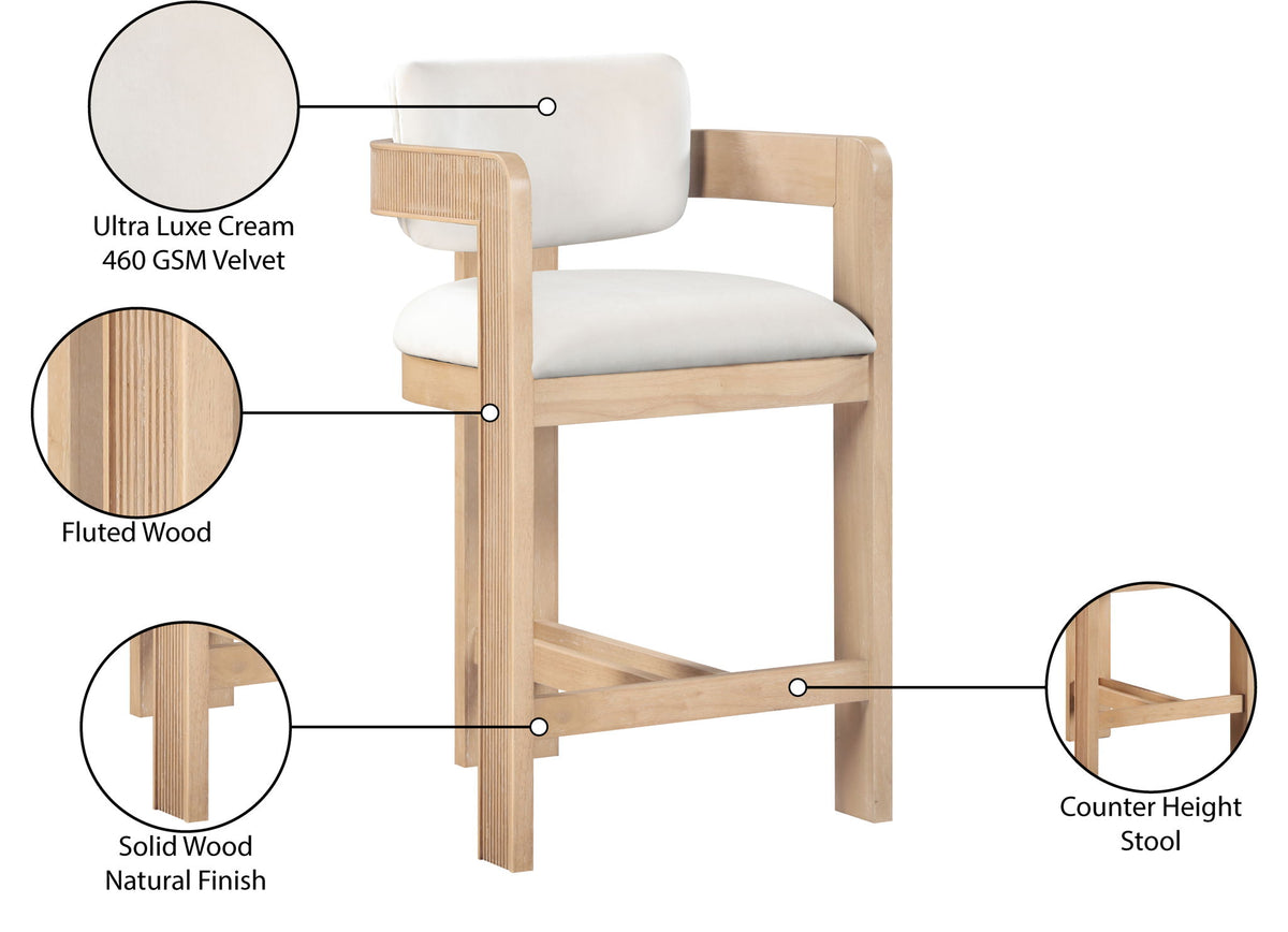 Sacha - Velvet Stool With Natural Base