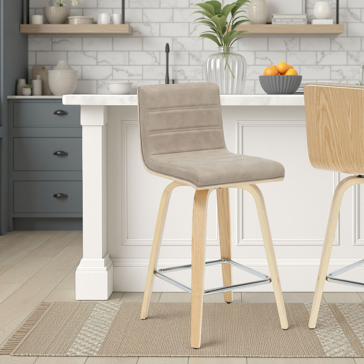 Vienna - 35.5" Swivel Counter Height Square Back Wood Bar Stool With Faux Leather Seat
