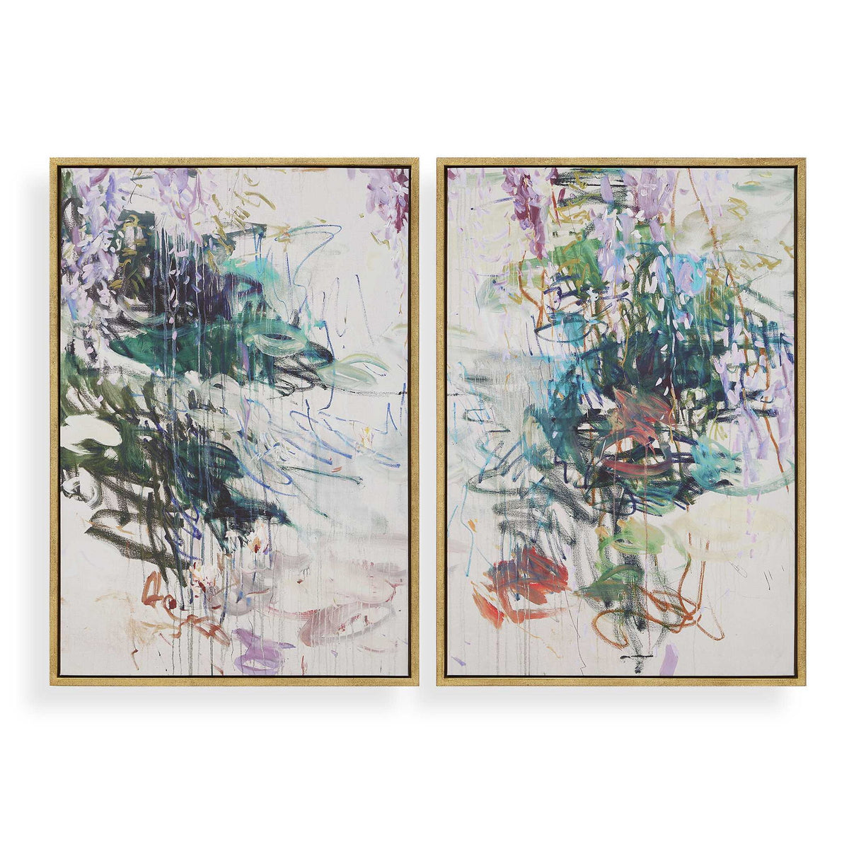 Wisteria Pond - Framed Canvases (Set of 2) - Green / Blue
