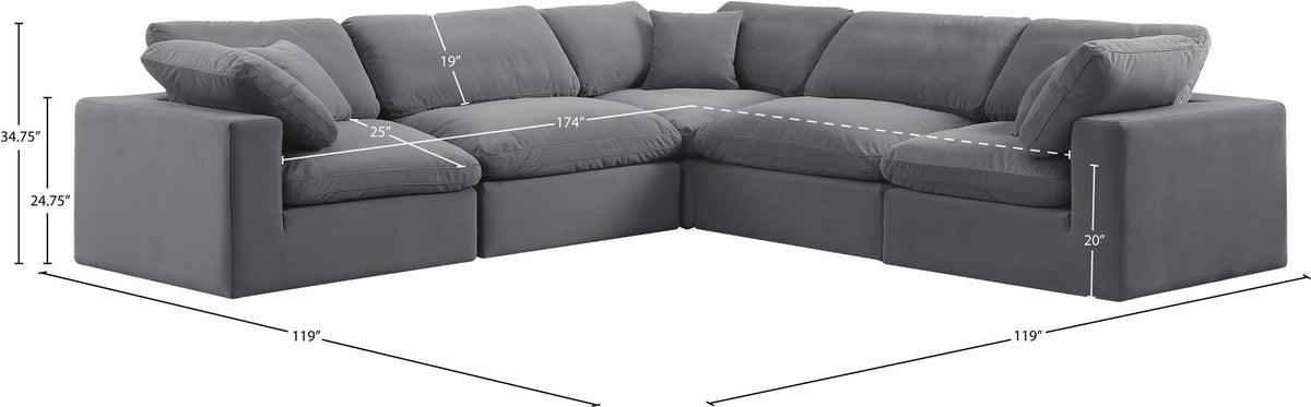 Comfy - 5 Piece Velvet Modular Corner Sectional