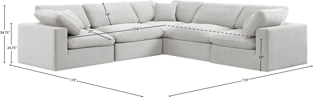 Comfy - 5 Piece Velvet Modular Corner Sectional