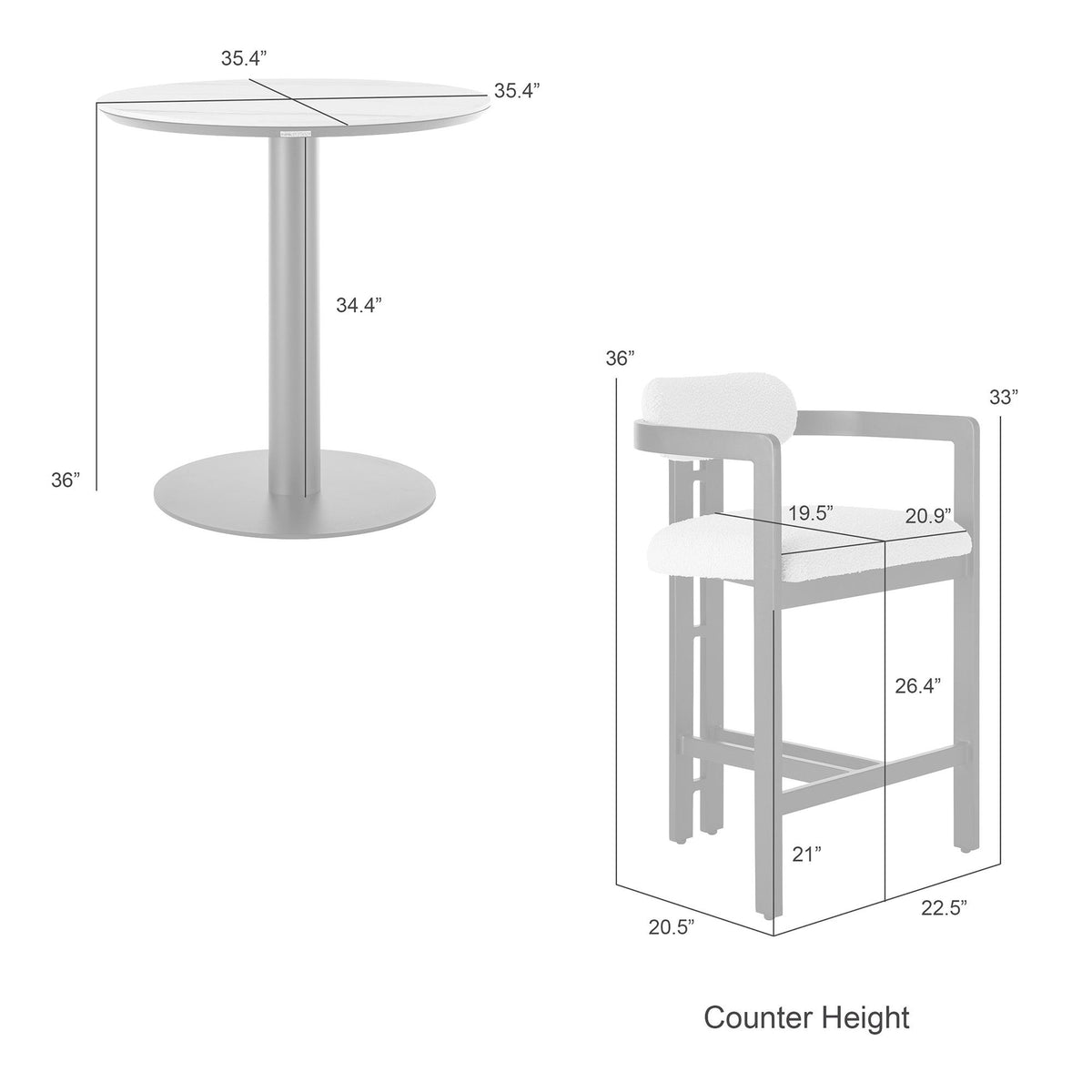 Jazmin - 3-Piece Outdoor Counter Height Bistro Dining Set - White / Black