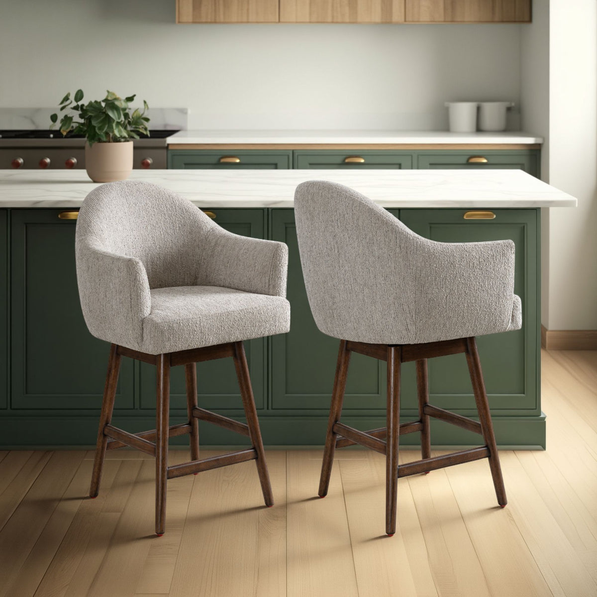 Jaxon - Brown Solid Wood Upholstered 26" Counter Height Swivel Barstool