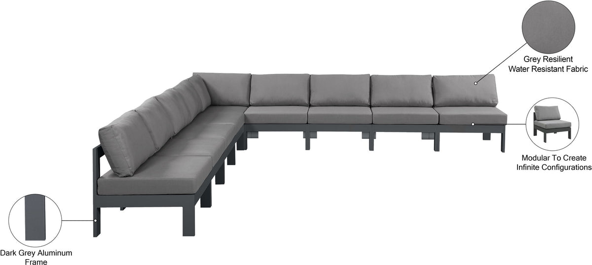 Nizuc - Outdoor Patio 9 Piece Modular Sectional With Gray Frame