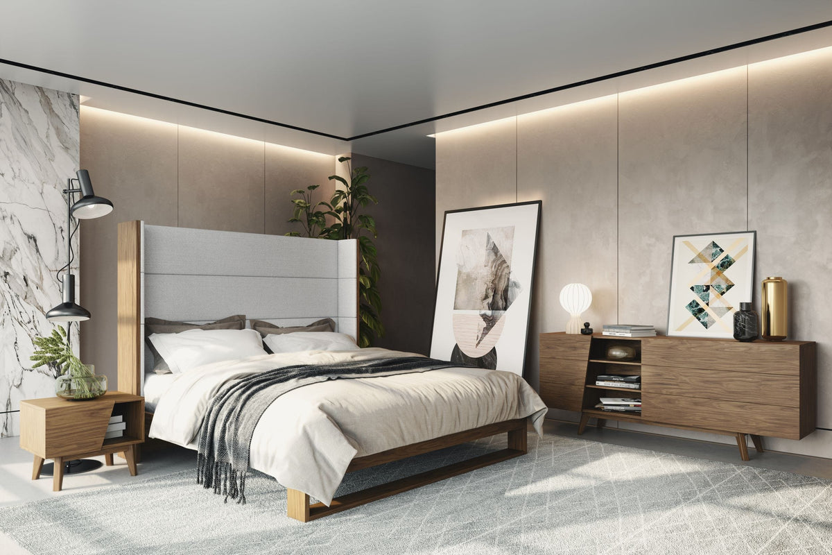 Heloise - Contemporary Grey Fabric & Walnut Trim Bed by VIG Furniture - View 3