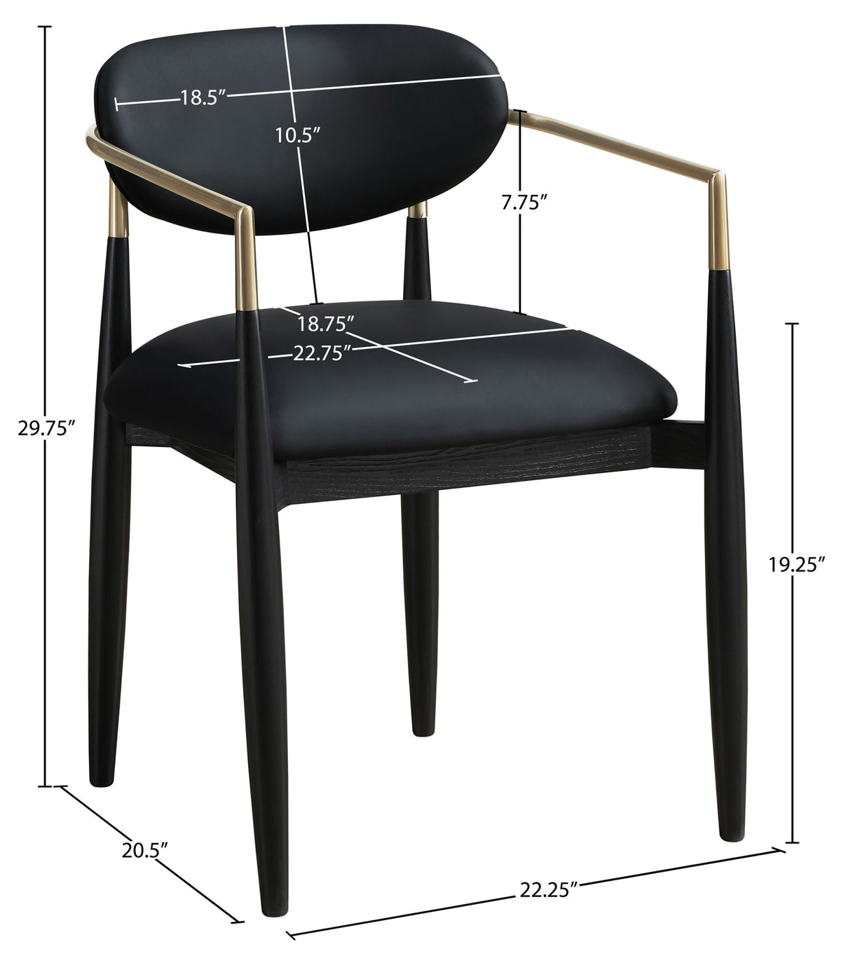 Riccio - Faux Leather Dining Arm Chair (Set of 2) - Black And Gold Frame
