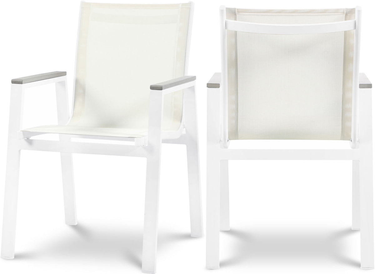 Nizuc - Outdoor Patio Dining Arm Chair With White Frame And Gray Arms (Set of 2)