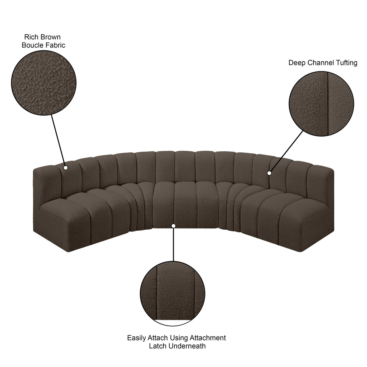 Arc - Boucle Fabric 5 Piece U-Shaped Modular Sofa